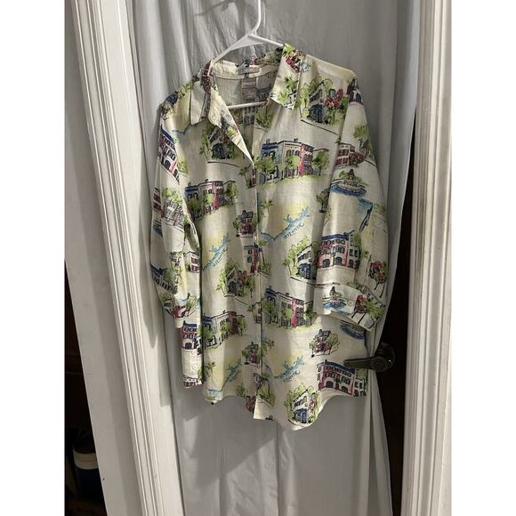 Chicos No Iron French Quarter Travel Linen Button Up Blouse Sz 2-12/14 - Picture 1 of 5